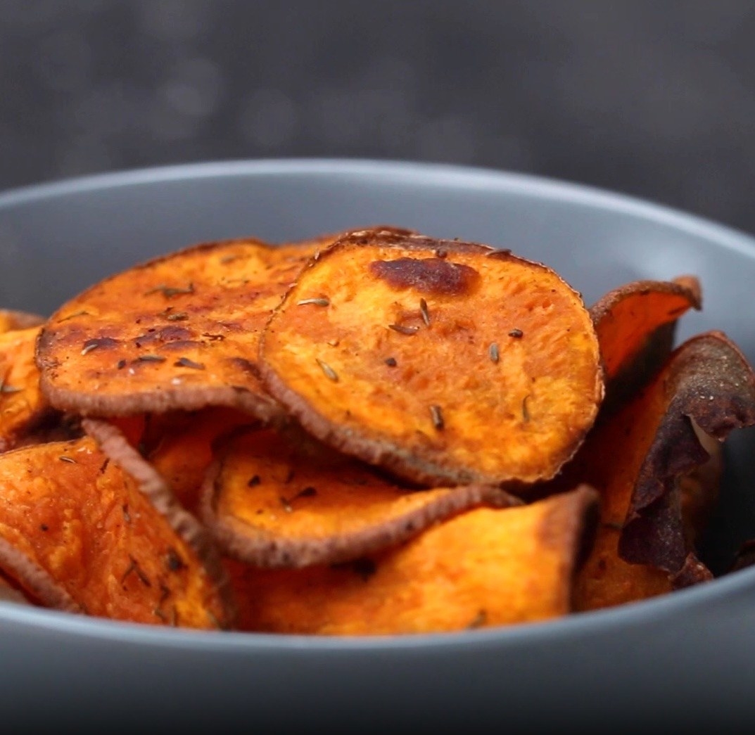 Air fried sweet potato chips.